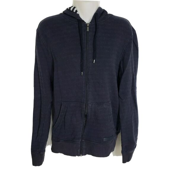 Michael Kors Womens Hoodie Size Medium Full Zip Navy Blue Cotton Pockets Ribbed - Picture 1 of 12